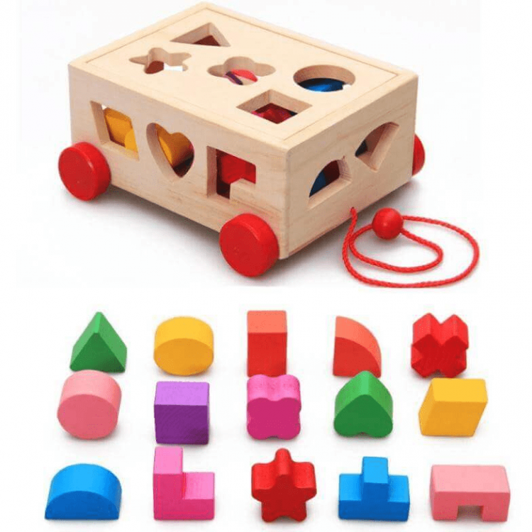 Đồ chơi xe thả hình khối bằng gỗ 3D