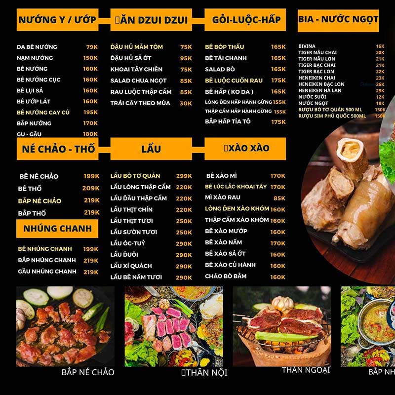 quán ngon đường Trần Hưng Đạo Phú Quốc Menu những món đặc biệt của Bò Tơ Quán Đảo Phú Quốc