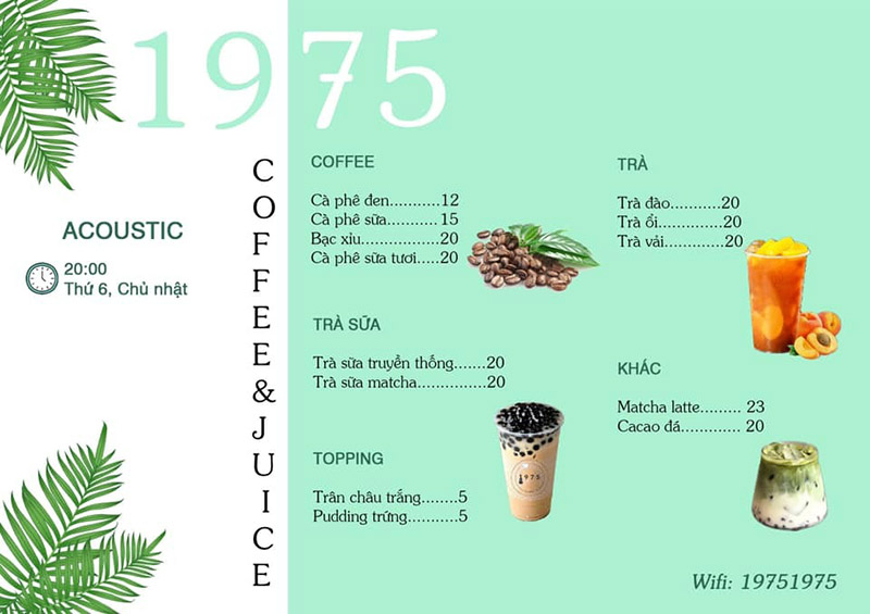quán cafe acoustic ở Đồng Nai Menu tham khảo đồ uống tại 1975 Coffee Acoustic