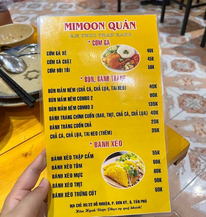 Menu của Mimoon Quán