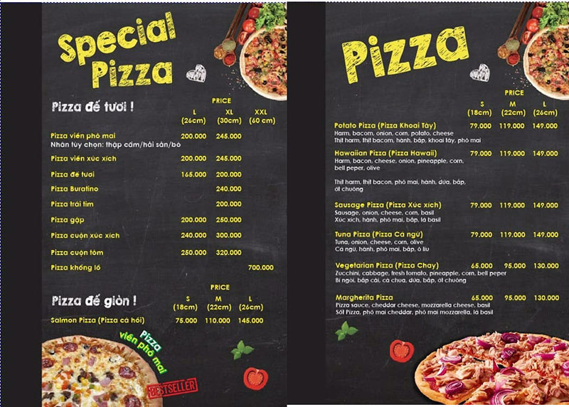 quán pizza ngon ở Quy Nhơn Tham khảo bảng giá của Buratino Pizza
