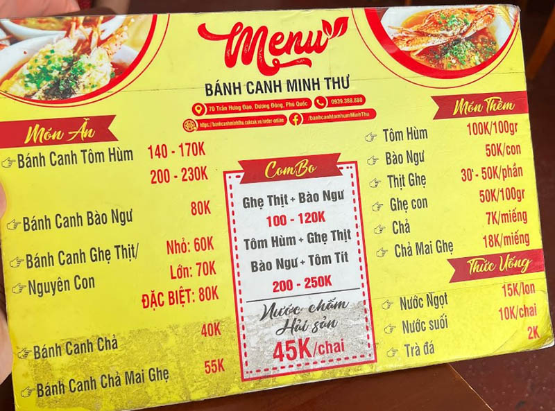 bánh canh ghẹ Phú Quốc Menu hấp dẫn của Bánh Canh Minh Thư