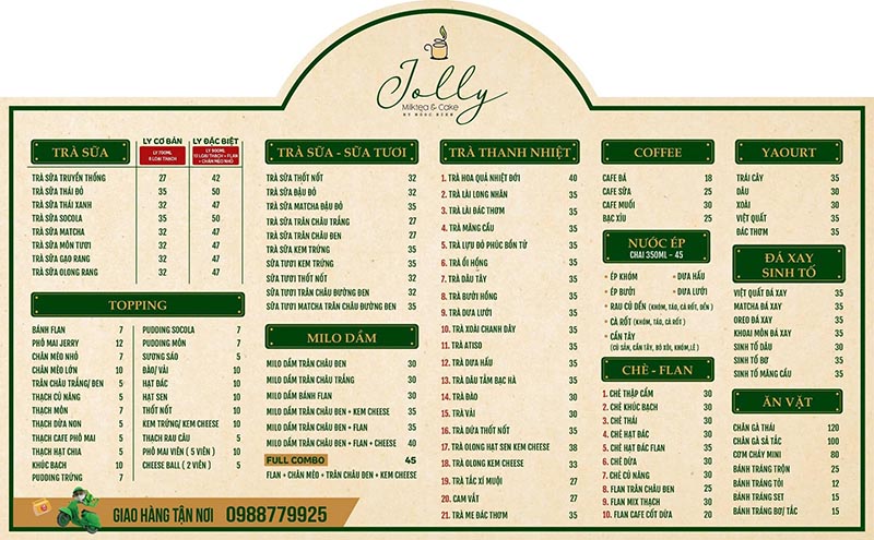 trà sữa Tây Ninh Thực đơn của Trà Sữa Jolly có gì?