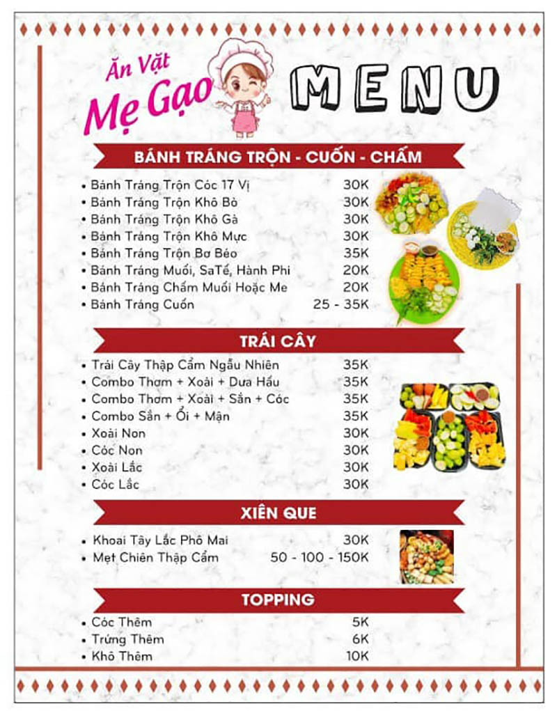 ăn vặt Thủ Dầu Một Menu tại Ăn Vặt Mẹ Gạo