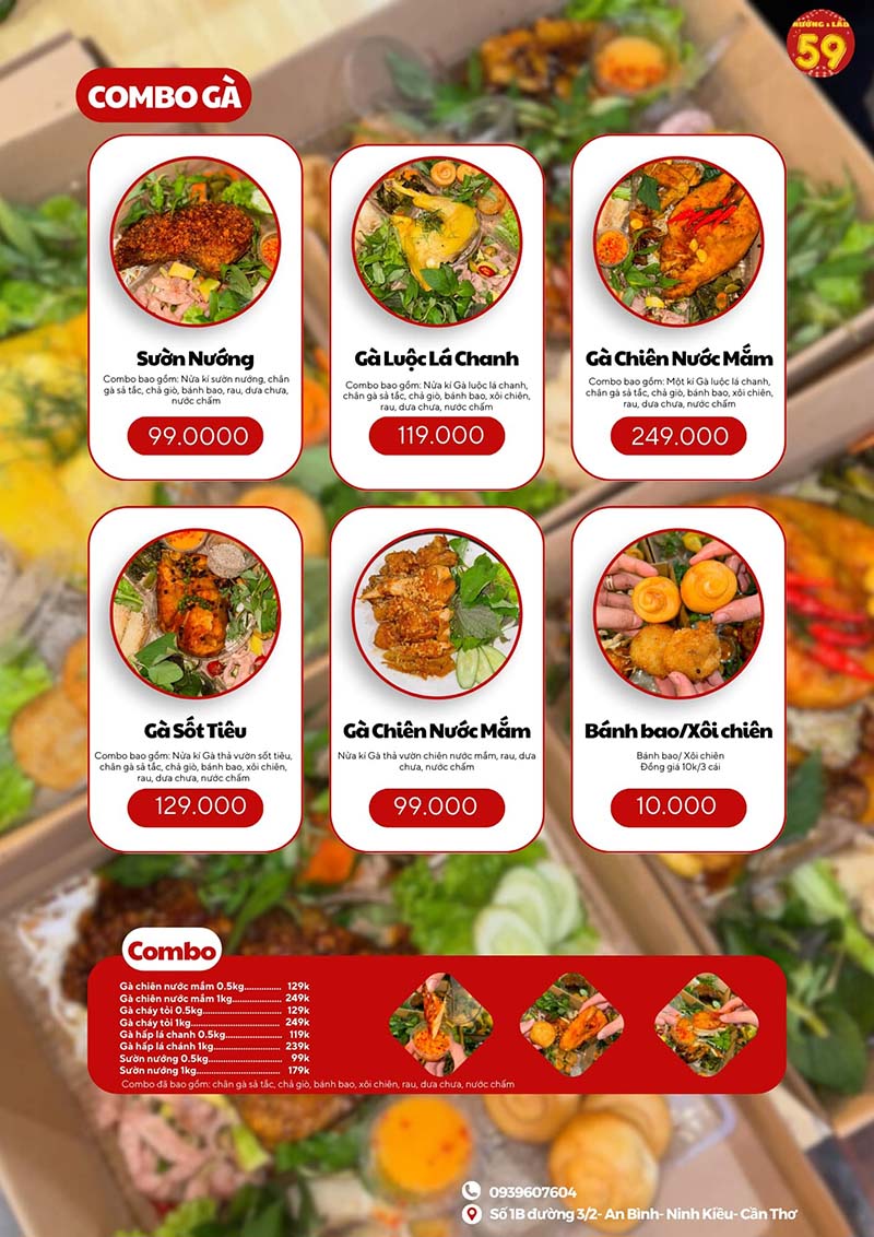 Menu các món gà tại Nướng - Lẩu 59