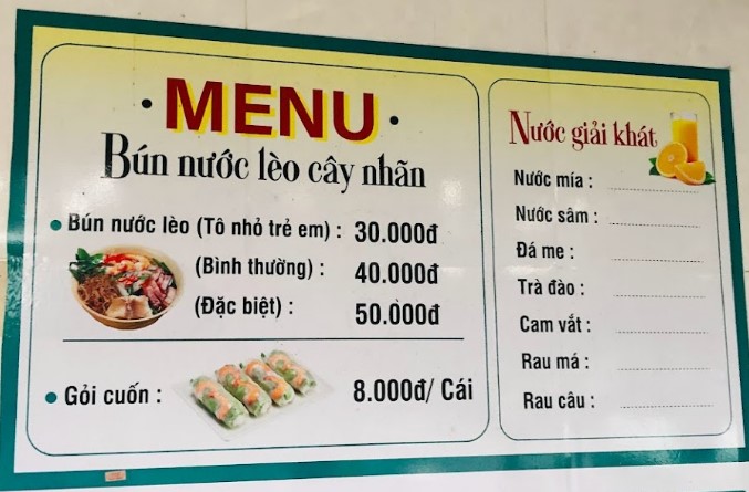 ăn vặt Sóc Trăng Menu của quán bún nước lèo