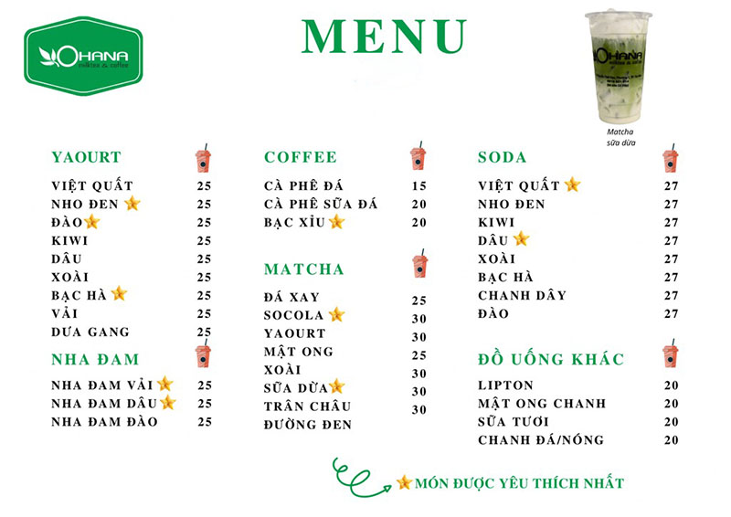trà sữa Trà Vinh Menu của Ohana có gì?
