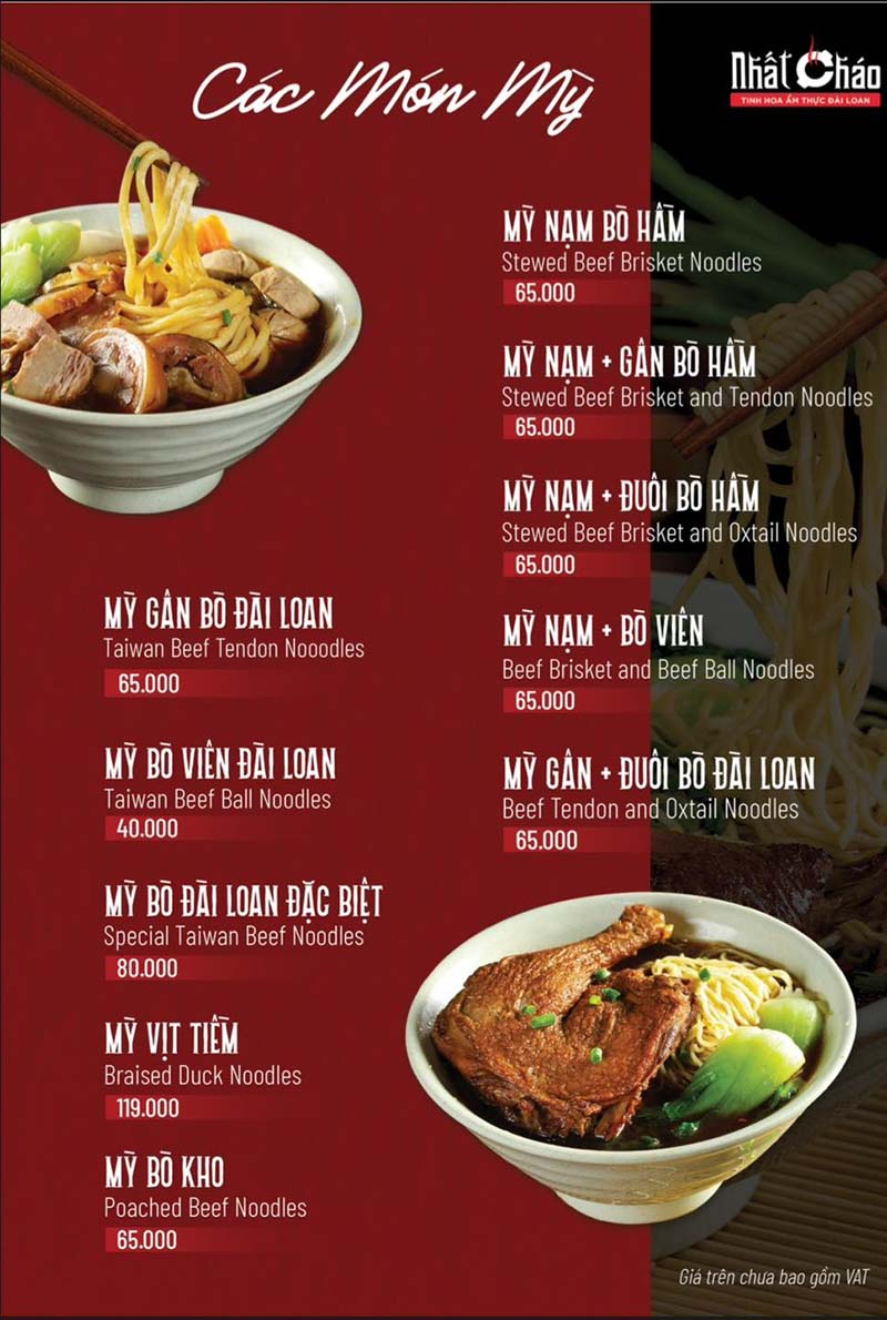 mì vịt tiềm Hà Nội Bảng giá các loại mì của Nhất Cháo Quán