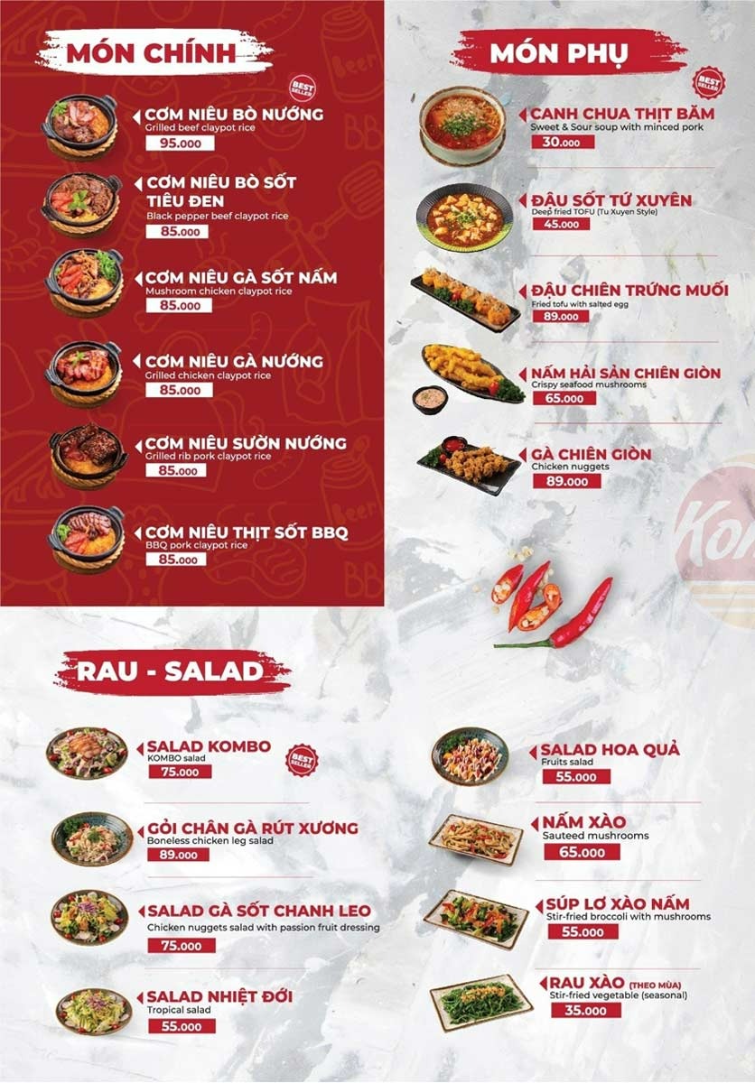 quán ăn ngon Vinhome Ocean Park 3 Menu các món hấp dẫn của Cơm Niêu Kombo